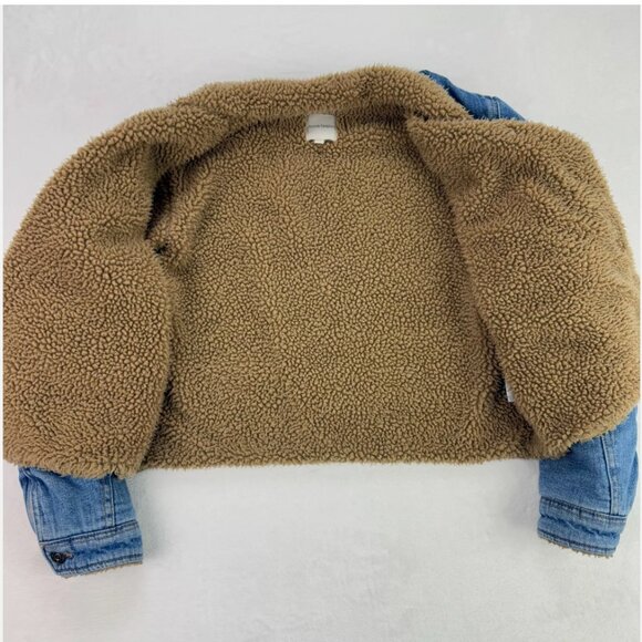 Favorite Daughter Bridget Crop Denim Bomber Jacket Sherpa Lined Concord Relaxed - Picture 9 of 16